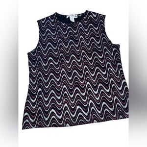 Vintage Ronni Nicole Black, White, and Red Wave Pattern sparkling Tank Top